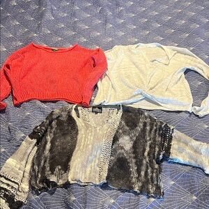 Knit Top Trio in Coral, Ivory, and Black